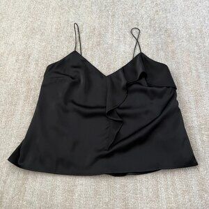 Lush V Neck Ruffle Black Camisole Blouse Top L